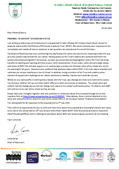 Chair’s Letter to Parents 05/06/2019