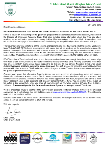 Chair’s Letter to Parents 20/06/2019